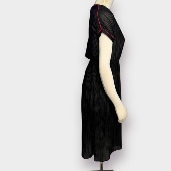 Vintage 70s Black Midi Dress with Red Trim - Picture 5 of 6